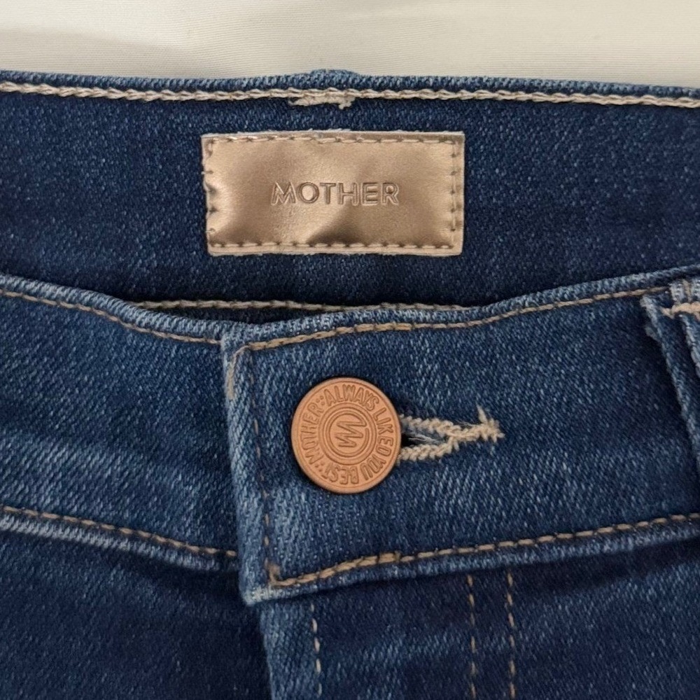 Mother‎ The Hustler Ankle Fray Jeans Home Movies Blue High Rise Flare Size 25
